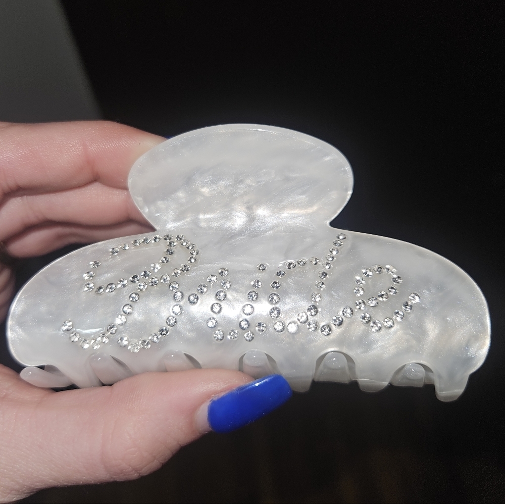 Francesca's Collections Pearl White Bride Hair Claw Clip 'Bride' In Rhinestones